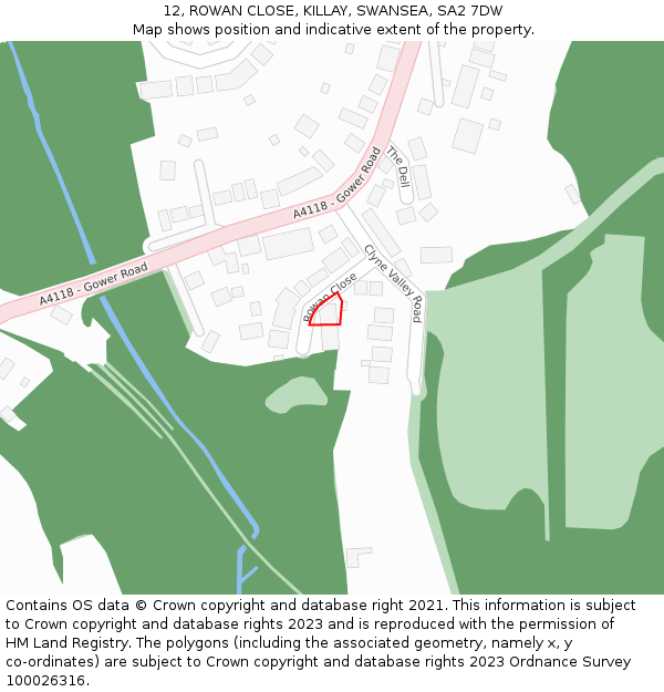 12, ROWAN CLOSE, KILLAY, SWANSEA, SA2 7DW: Location map and indicative extent of plot