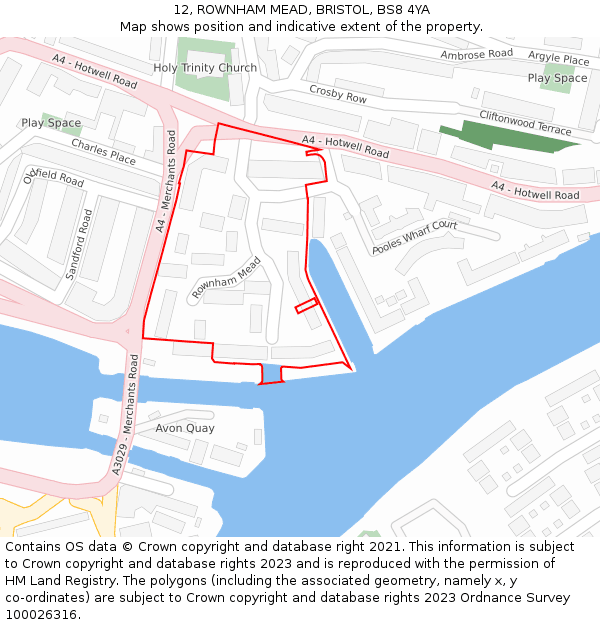 12, ROWNHAM MEAD, BRISTOL, BS8 4YA: Location map and indicative extent of plot