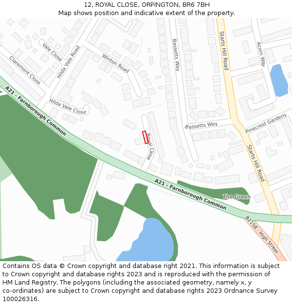 12, ROYAL CLOSE, ORPINGTON, BR6 7BH: Location map and indicative extent of plot