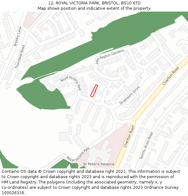 12, ROYAL VICTORIA PARK, BRISTOL, BS10 6TD: Location map and indicative extent of plot