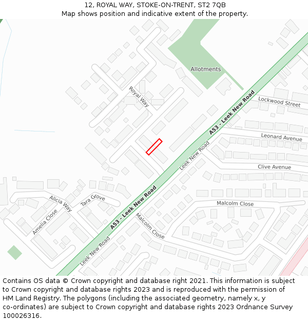 12, ROYAL WAY, STOKE-ON-TRENT, ST2 7QB: Location map and indicative extent of plot