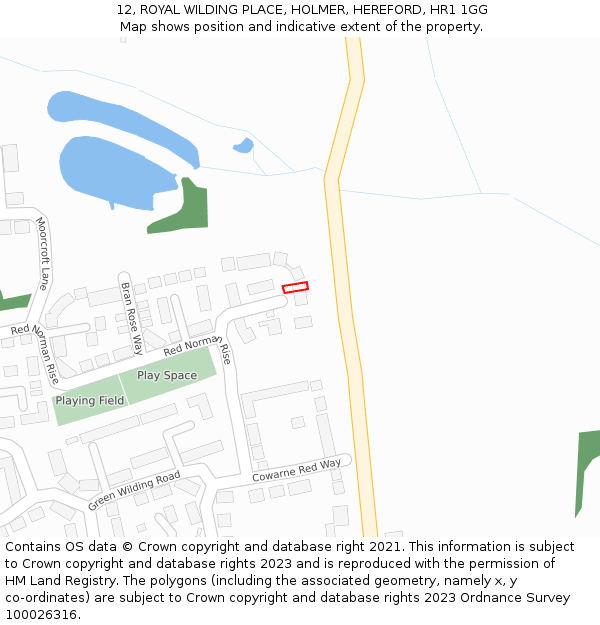 12, ROYAL WILDING PLACE, HOLMER, HEREFORD, HR1 1GG: Location map and indicative extent of plot