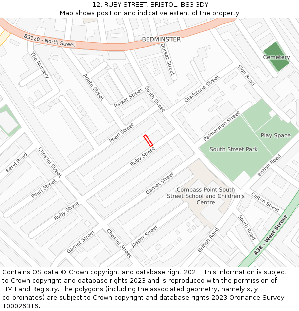 12, RUBY STREET, BRISTOL, BS3 3DY: Location map and indicative extent of plot