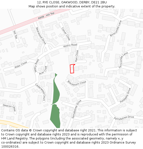 12, RYE CLOSE, OAKWOOD, DERBY, DE21 2BU: Location map and indicative extent of plot