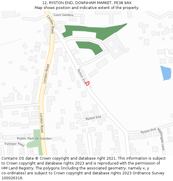 12, RYSTON END, DOWNHAM MARKET, PE38 9AX: Location map and indicative extent of plot