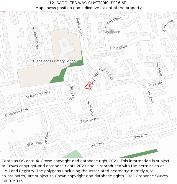 12, SADDLERS WAY, CHATTERIS, PE16 6BL: Location map and indicative extent of plot