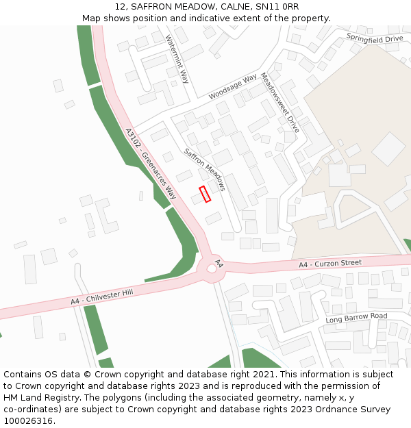 12, SAFFRON MEADOW, CALNE, SN11 0RR: Location map and indicative extent of plot