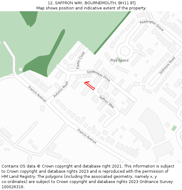 12, SAFFRON WAY, BOURNEMOUTH, BH11 8TJ: Location map and indicative extent of plot