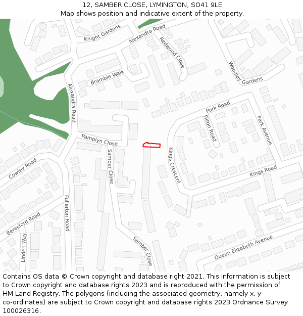 12, SAMBER CLOSE, LYMINGTON, SO41 9LE: Location map and indicative extent of plot