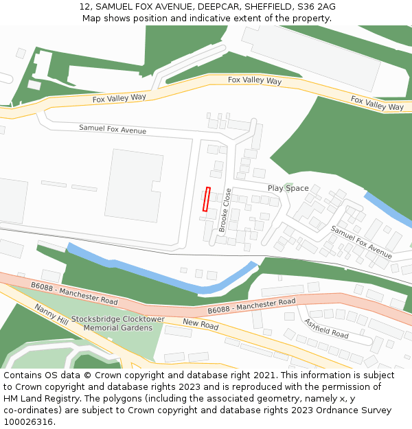 12, SAMUEL FOX AVENUE, DEEPCAR, SHEFFIELD, S36 2AG: Location map and indicative extent of plot