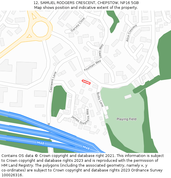 12, SAMUEL RODGERS CRESCENT, CHEPSTOW, NP16 5GB: Location map and indicative extent of plot