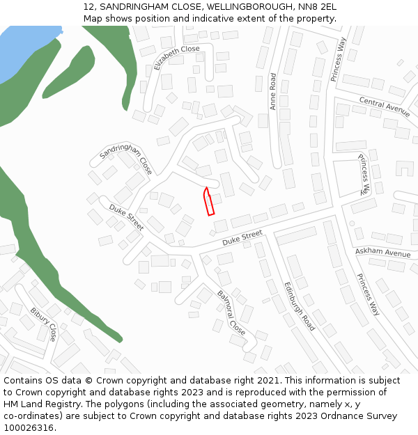 12, SANDRINGHAM CLOSE, WELLINGBOROUGH, NN8 2EL: Location map and indicative extent of plot