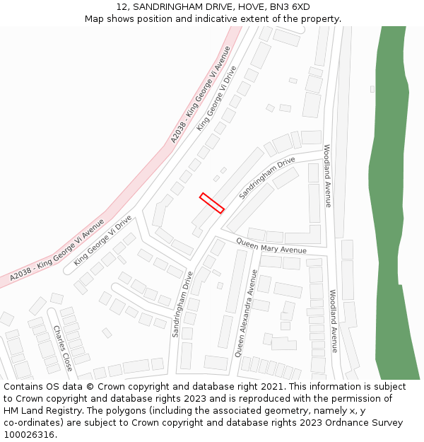 12, SANDRINGHAM DRIVE, HOVE, BN3 6XD: Location map and indicative extent of plot