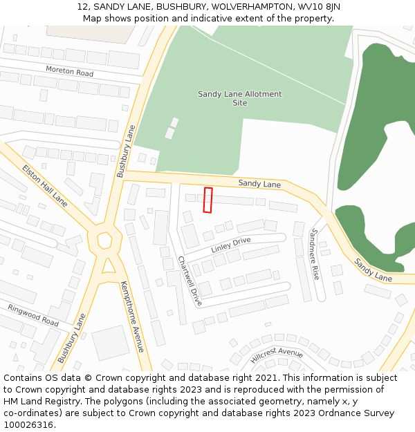 12, SANDY LANE, BUSHBURY, WOLVERHAMPTON, WV10 8JN: Location map and indicative extent of plot