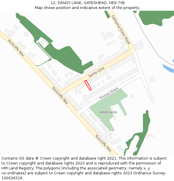 12, SANDY LANE, GATESHEAD, NE9 7YB: Location map and indicative extent of plot