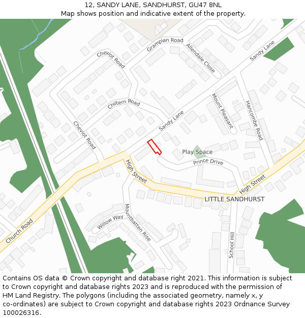 12, SANDY LANE, SANDHURST, GU47 8NL: Location map and indicative extent of plot