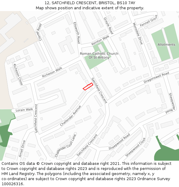 12, SATCHFIELD CRESCENT, BRISTOL, BS10 7AY: Location map and indicative extent of plot