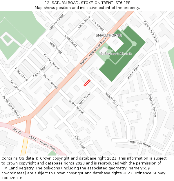 12, SATURN ROAD, STOKE-ON-TRENT, ST6 1PE: Location map and indicative extent of plot