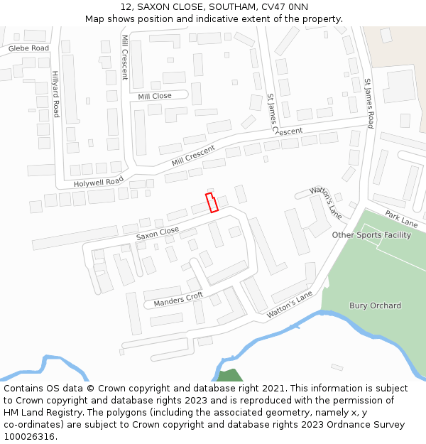 12, SAXON CLOSE, SOUTHAM, CV47 0NN: Location map and indicative extent of plot
