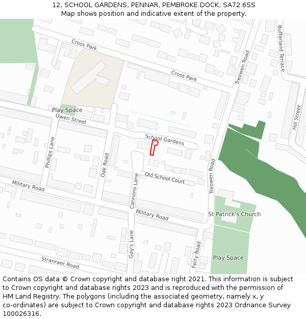 12, SCHOOL GARDENS, PENNAR, PEMBROKE DOCK, SA72 6SS: Location map and indicative extent of plot