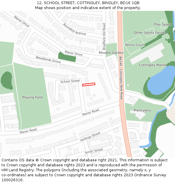 12, SCHOOL STREET, COTTINGLEY, BINGLEY, BD16 1QB: Location map and indicative extent of plot