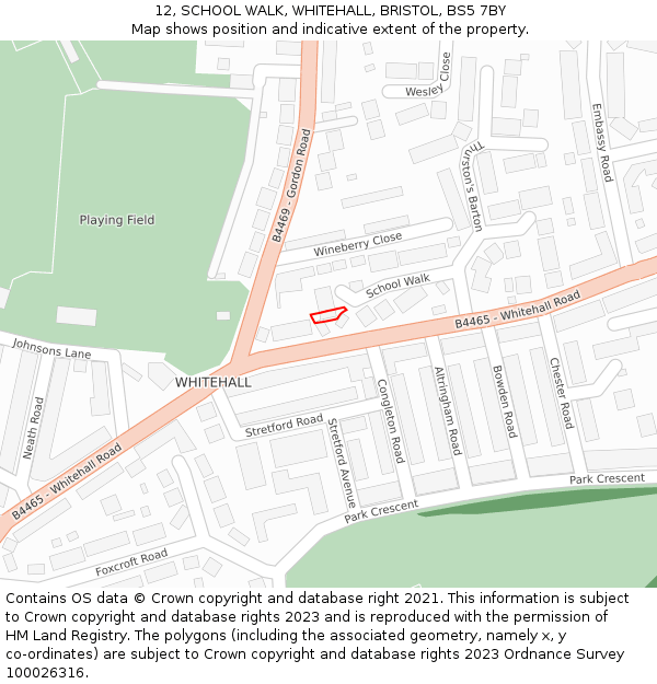 12, SCHOOL WALK, WHITEHALL, BRISTOL, BS5 7BY: Location map and indicative extent of plot