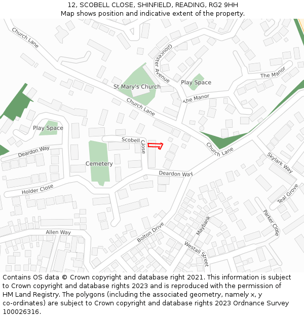 12, SCOBELL CLOSE, SHINFIELD, READING, RG2 9HH: Location map and indicative extent of plot