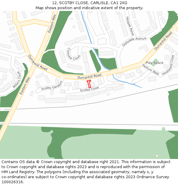 12, SCOTBY CLOSE, CARLISLE, CA1 2XG: Location map and indicative extent of plot