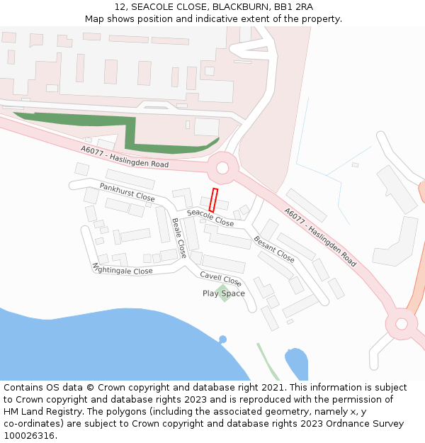 12, SEACOLE CLOSE, BLACKBURN, BB1 2RA: Location map and indicative extent of plot