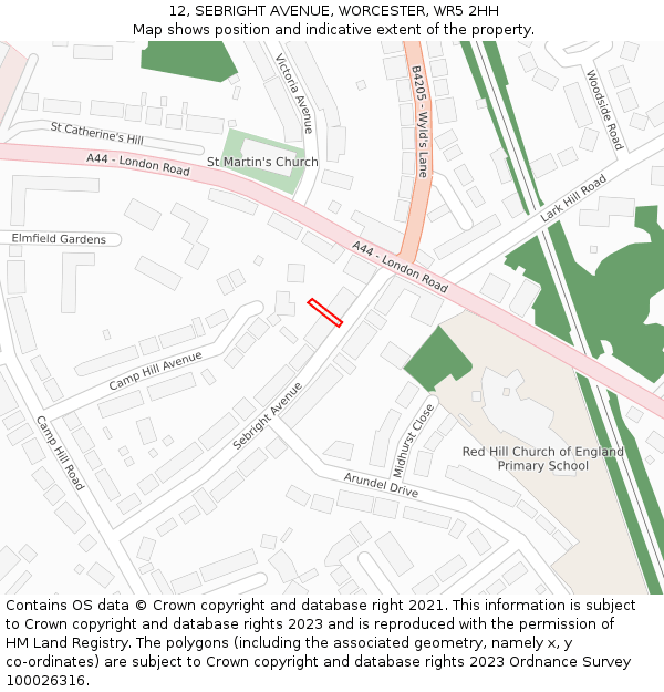12, SEBRIGHT AVENUE, WORCESTER, WR5 2HH: Location map and indicative extent of plot