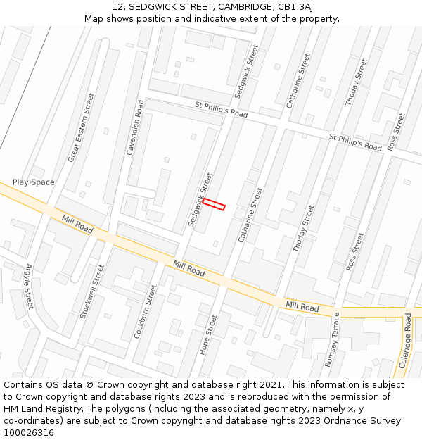 12, SEDGWICK STREET, CAMBRIDGE, CB1 3AJ: Location map and indicative extent of plot