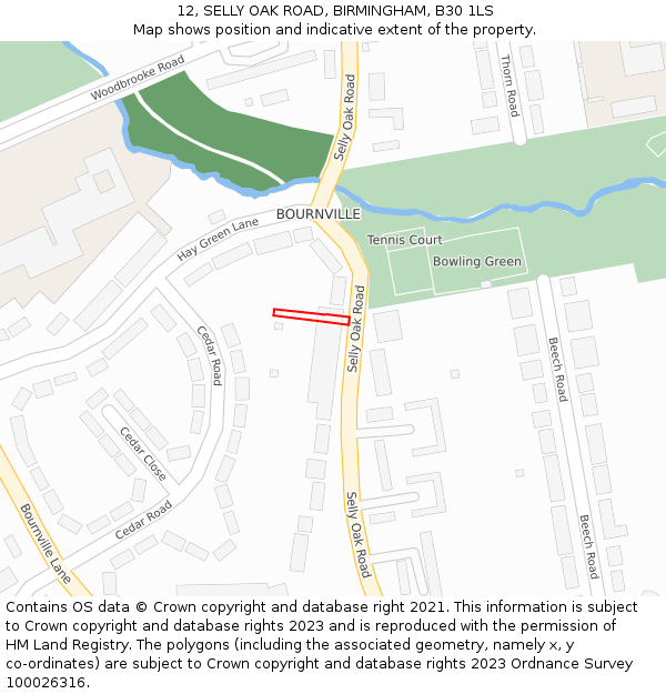 12, SELLY OAK ROAD, BIRMINGHAM, B30 1LS: Location map and indicative extent of plot