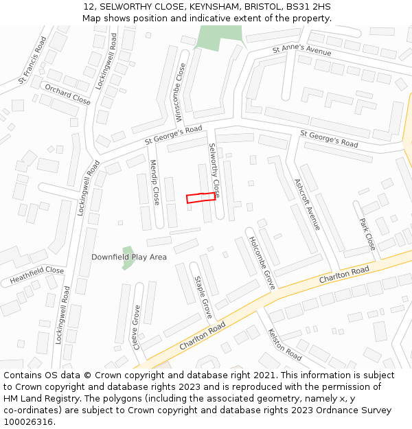 12, SELWORTHY CLOSE, KEYNSHAM, BRISTOL, BS31 2HS: Location map and indicative extent of plot