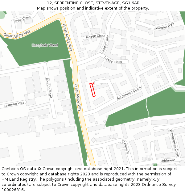 12, SERPENTINE CLOSE, STEVENAGE, SG1 6AP: Location map and indicative extent of plot