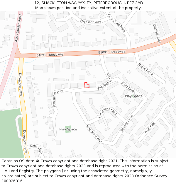 12, SHACKLETON WAY, YAXLEY, PETERBOROUGH, PE7 3AB: Location map and indicative extent of plot
