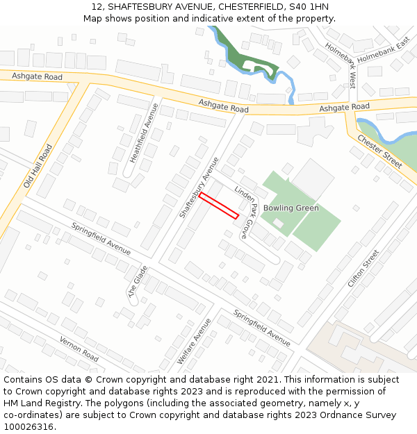12, SHAFTESBURY AVENUE, CHESTERFIELD, S40 1HN: Location map and indicative extent of plot