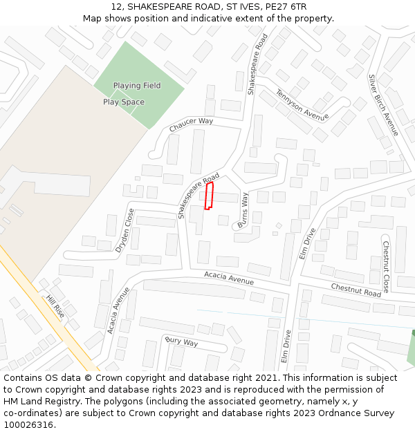 12, SHAKESPEARE ROAD, ST IVES, PE27 6TR: Location map and indicative extent of plot