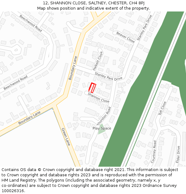 12, SHANNON CLOSE, SALTNEY, CHESTER, CH4 8PJ: Location map and indicative extent of plot