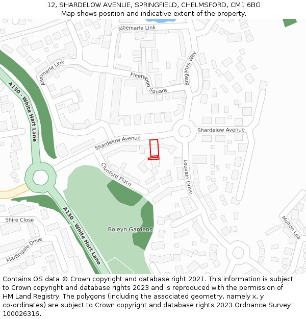 12, SHARDELOW AVENUE, SPRINGFIELD, CHELMSFORD, CM1 6BG: Location map and indicative extent of plot