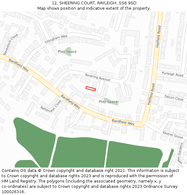 12, SHEERING COURT, RAYLEIGH, SS6 9SD: Location map and indicative extent of plot