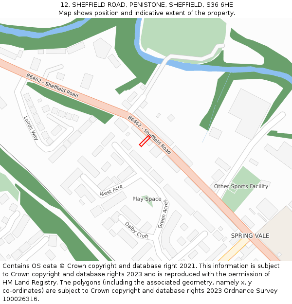 12, SHEFFIELD ROAD, PENISTONE, SHEFFIELD, S36 6HE: Location map and indicative extent of plot