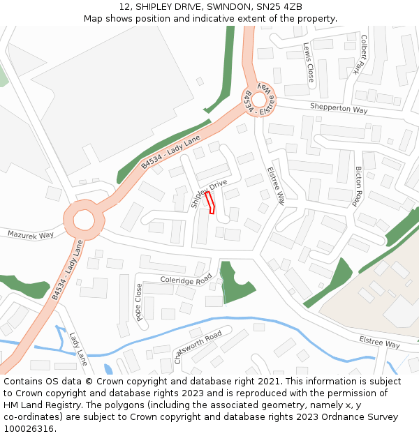12, SHIPLEY DRIVE, SWINDON, SN25 4ZB: Location map and indicative extent of plot
