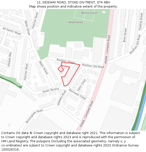 12, SIDEWAY ROAD, STOKE-ON-TRENT, ST4 4BH: Location map and indicative extent of plot