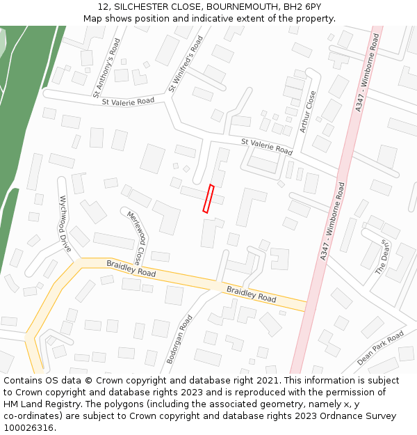12, SILCHESTER CLOSE, BOURNEMOUTH, BH2 6PY: Location map and indicative extent of plot