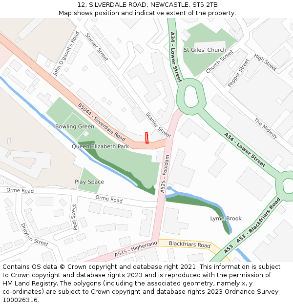 12, SILVERDALE ROAD, NEWCASTLE, ST5 2TB: Location map and indicative extent of plot