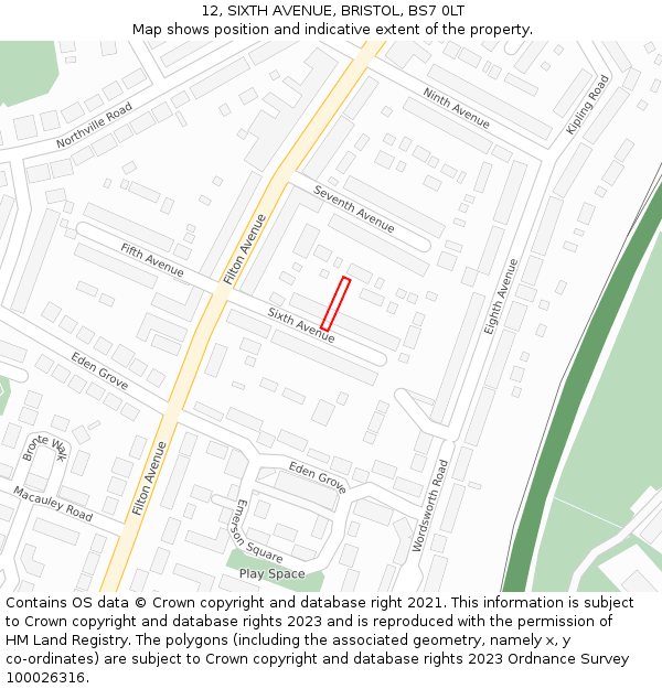 12, SIXTH AVENUE, BRISTOL, BS7 0LT: Location map and indicative extent of plot