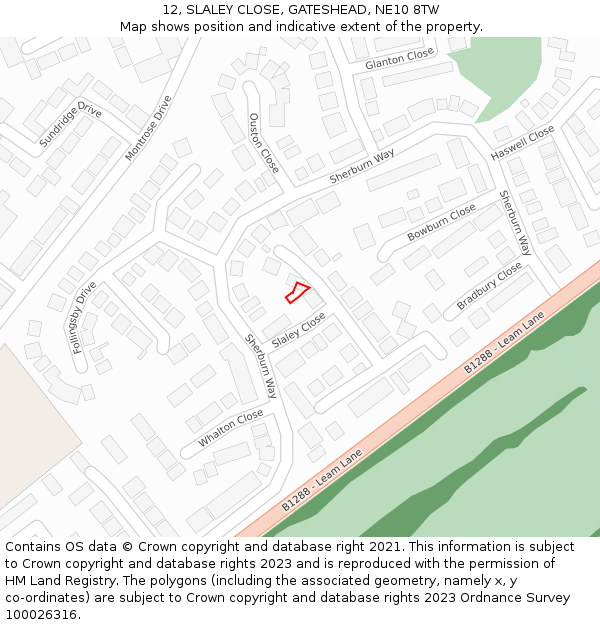 12, SLALEY CLOSE, GATESHEAD, NE10 8TW: Location map and indicative extent of plot