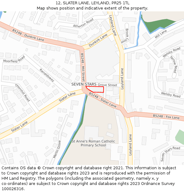 12, SLATER LANE, LEYLAND, PR25 1TL: Location map and indicative extent of plot