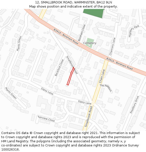 12, SMALLBROOK ROAD, WARMINSTER, BA12 9LN: Location map and indicative extent of plot