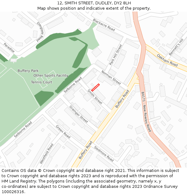 12, SMITH STREET, DUDLEY, DY2 8LH: Location map and indicative extent of plot